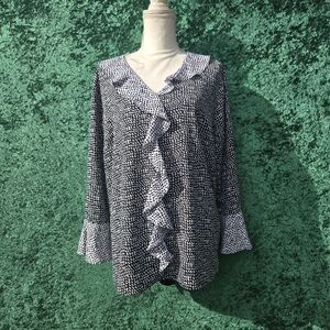 Investments Black and White Ruffle Blouse